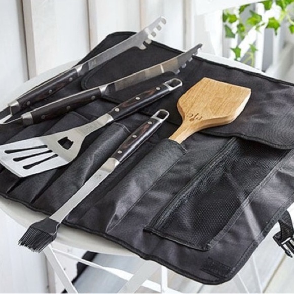 Black BBQ Grill Tool Set with Wooden Spatula - Picture 1 of 2